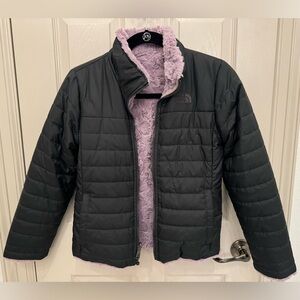 The North Face Girls Black and Purple Puffer Jacket.